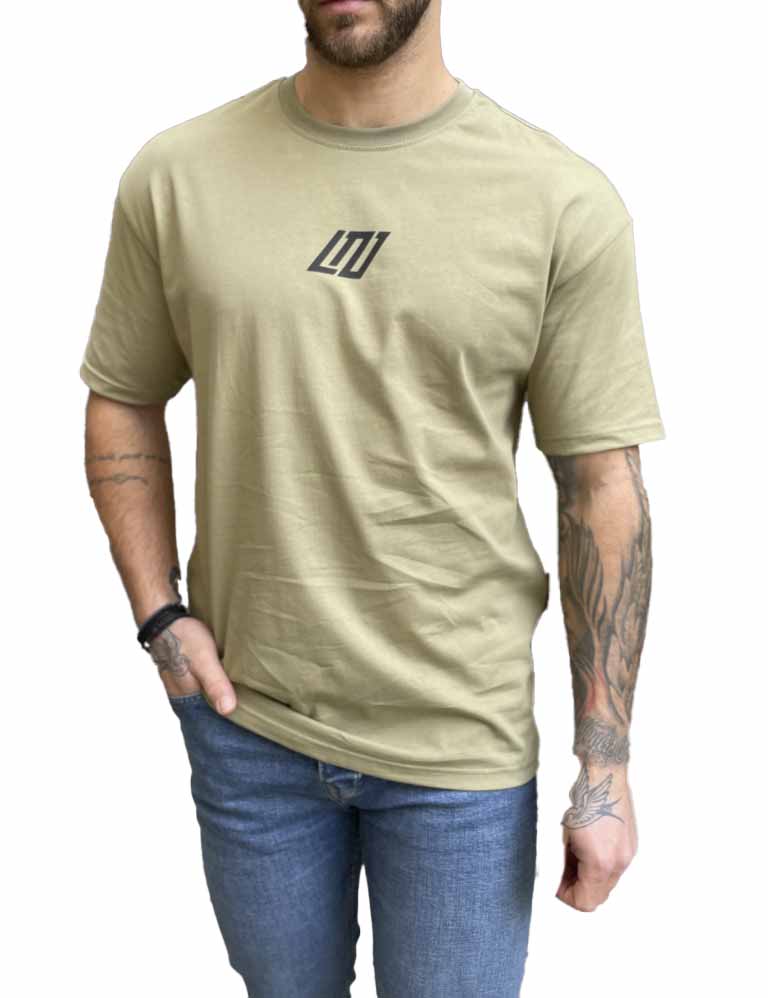 Ανδρικό βαμβακερό χακί Oversized T-shirt με τύπωμα 17468 φωτογραφία